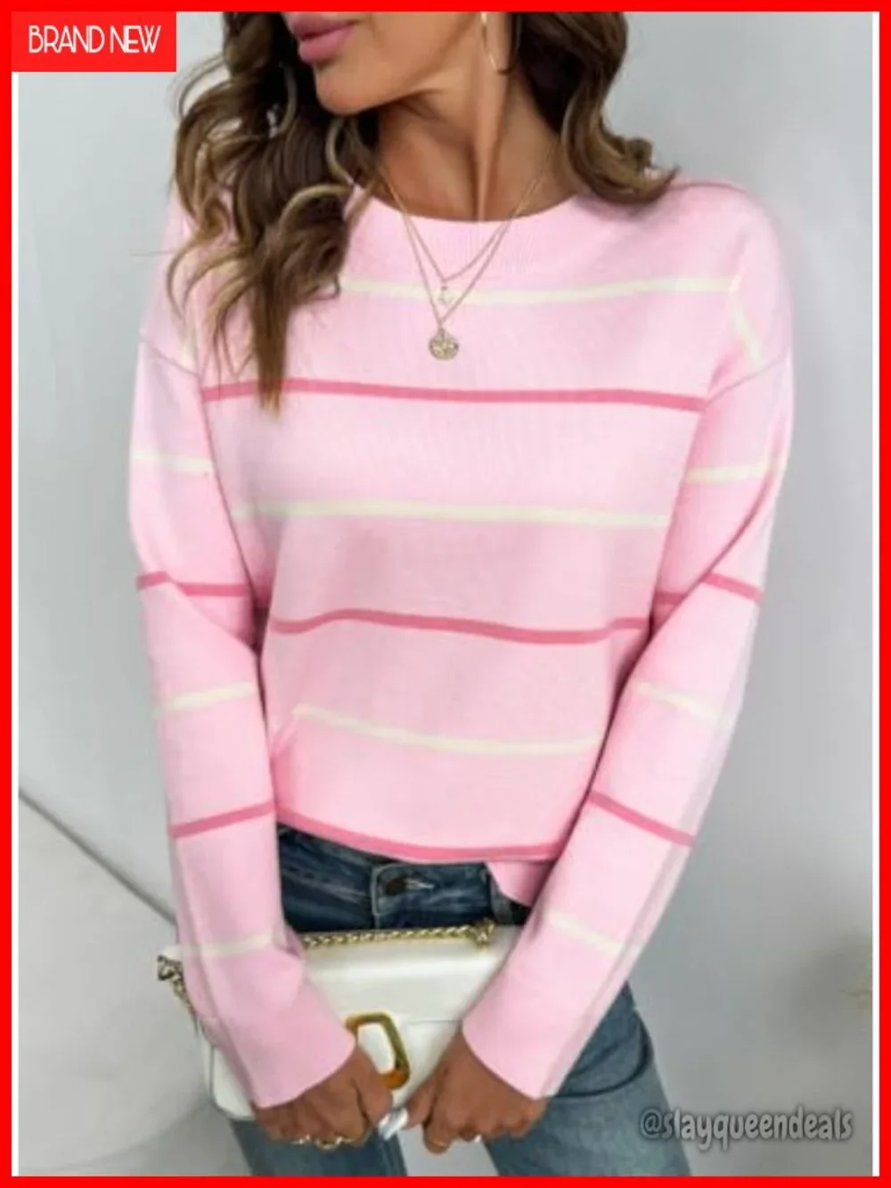 Casual Crew Neck Striped Lightweight Knit Tunic Sweater Pullover